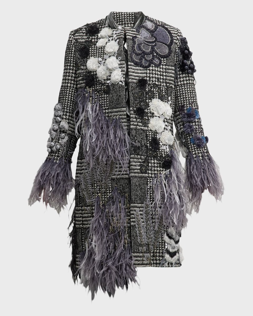 Glam Rock Classic Top Coat with Feathers